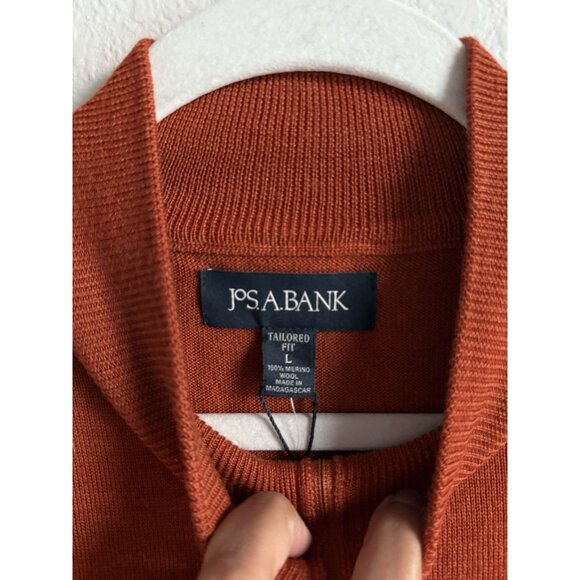 Jos A Bank Mens Merino Wool Tailored Fit 1/4 Zip Sweater Burnt Orange Size L NEW - Picture 5 of 12